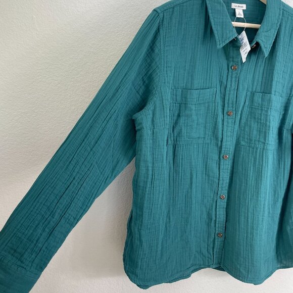 NEW LL Bean Womens Large Teal Cloud Gauze Shirt Long Sleeve Button Up Top - Picture 6 of 7